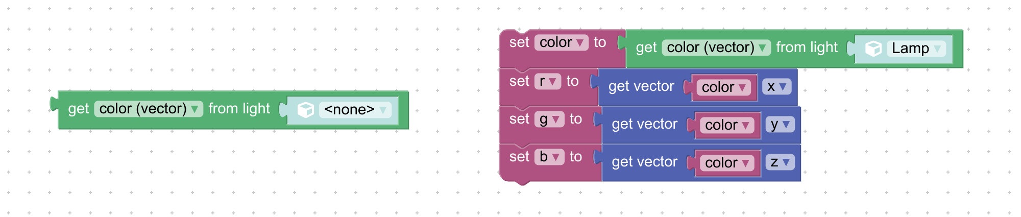 Visual programming block to get light params