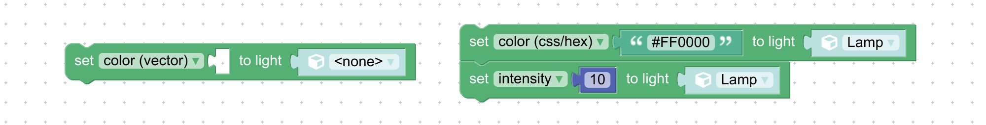 Visual logic block to set light params
