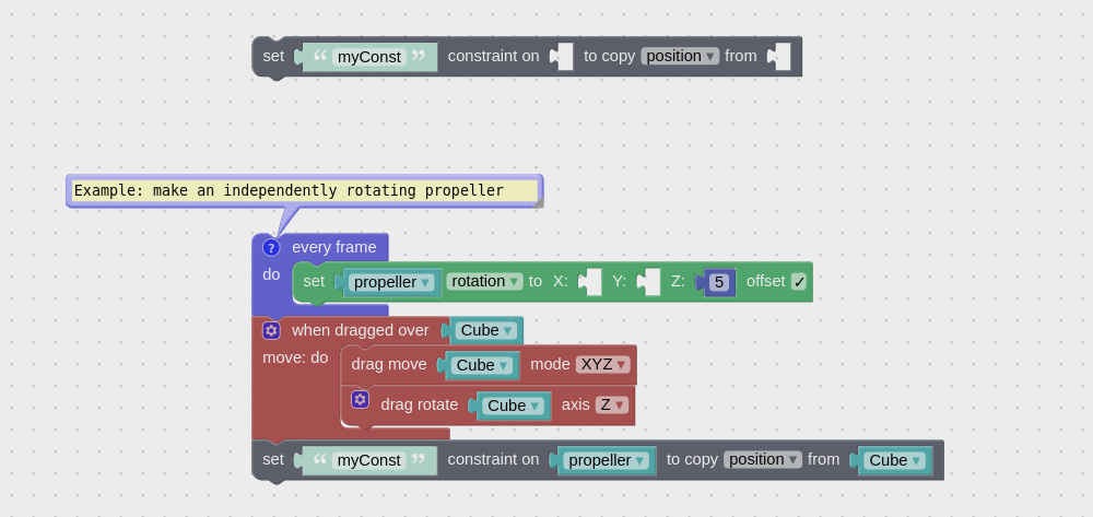 Visual logic block to assign copy transform constraint