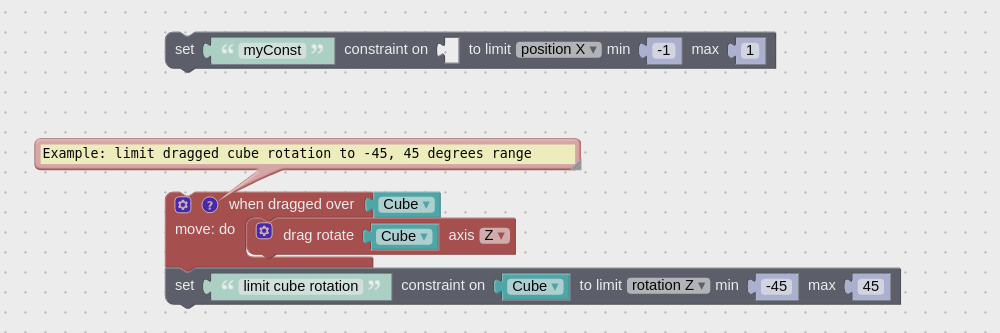 Visual logic block to assign limit transform constraint