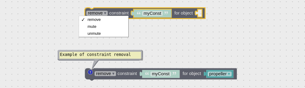 Visual logic block to mute/unmute constraints