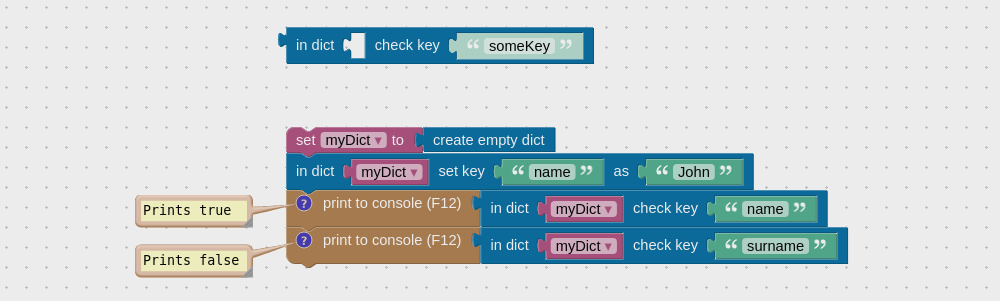 Checking dictionary key with visual programming
