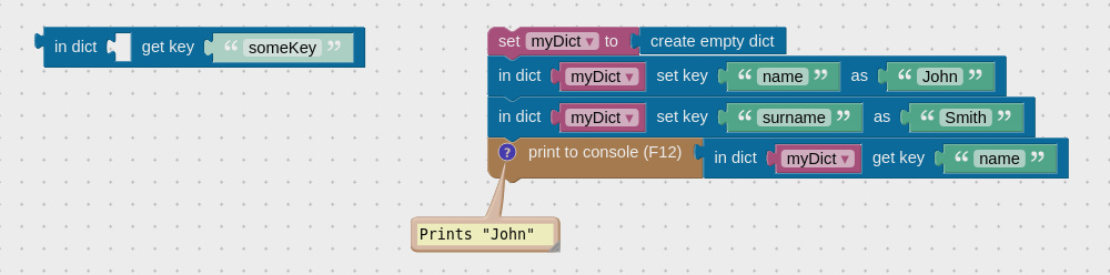 Visual programming block to retrieve values from dictionaries