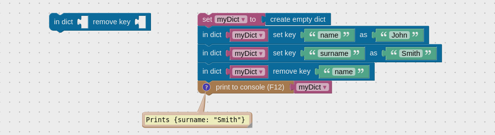 Block to remove dictionary key