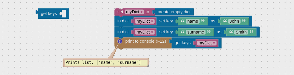 Visual logic block to retrieve all keys from dictionary
