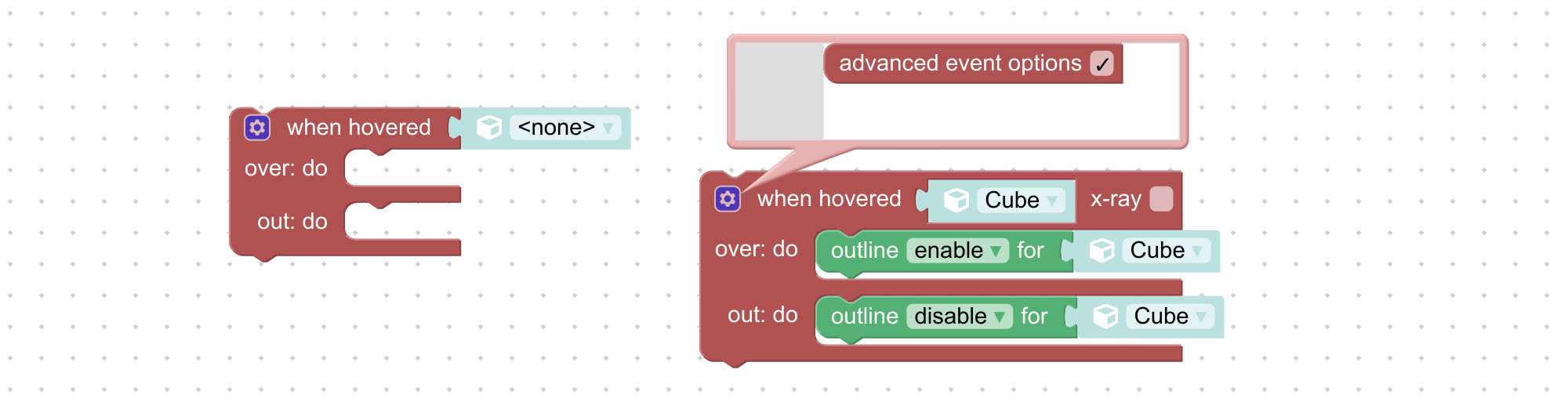 Visual programming block to handle when hovered event