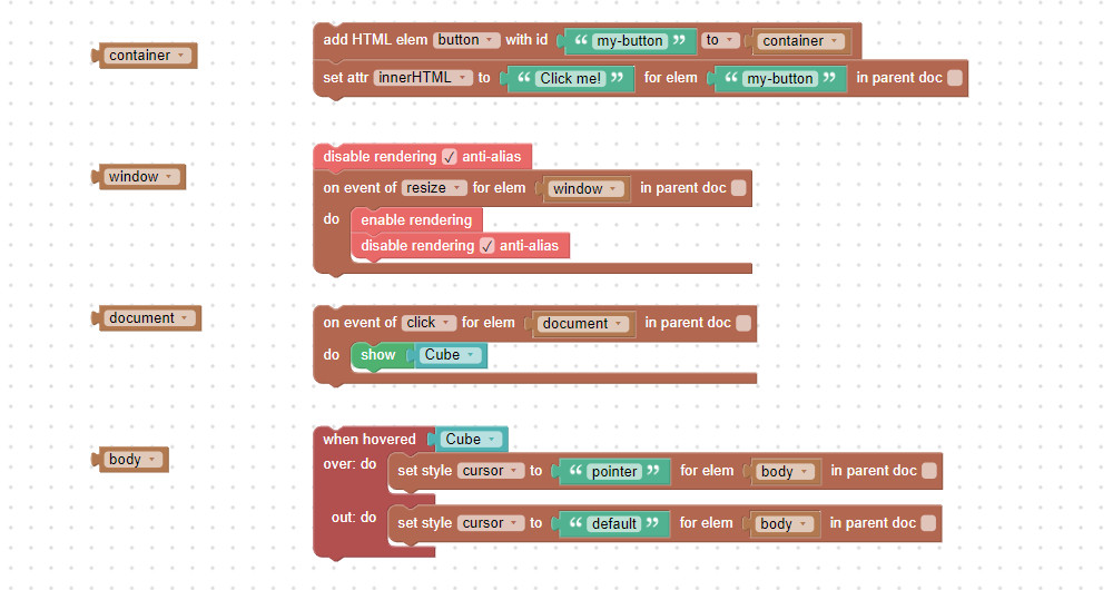 DOM object selector visual programming block