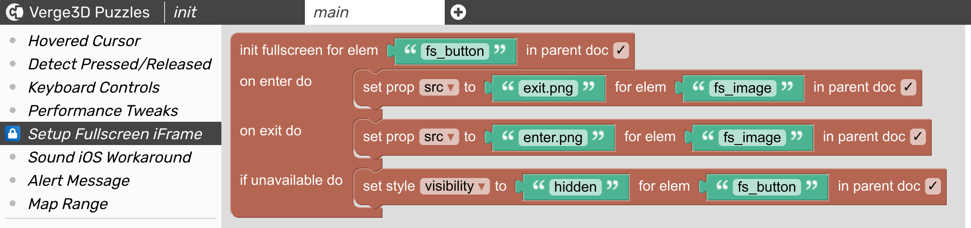 Setup Fullscreen iFrame visual programming library