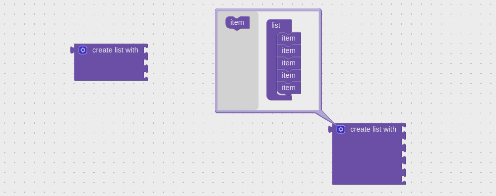 Visual programming block to create list