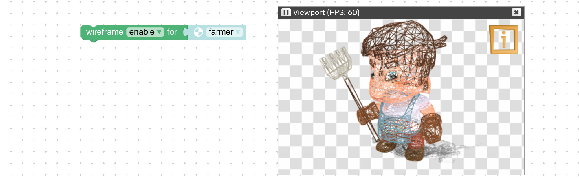 Enable wireframe rendering with visual programming