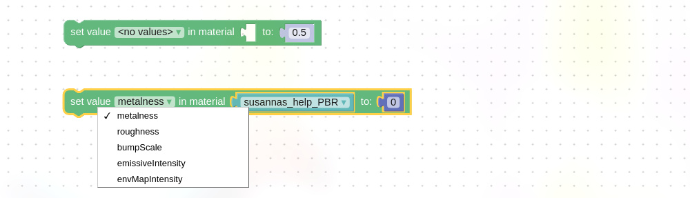 Visual programming block to set material value