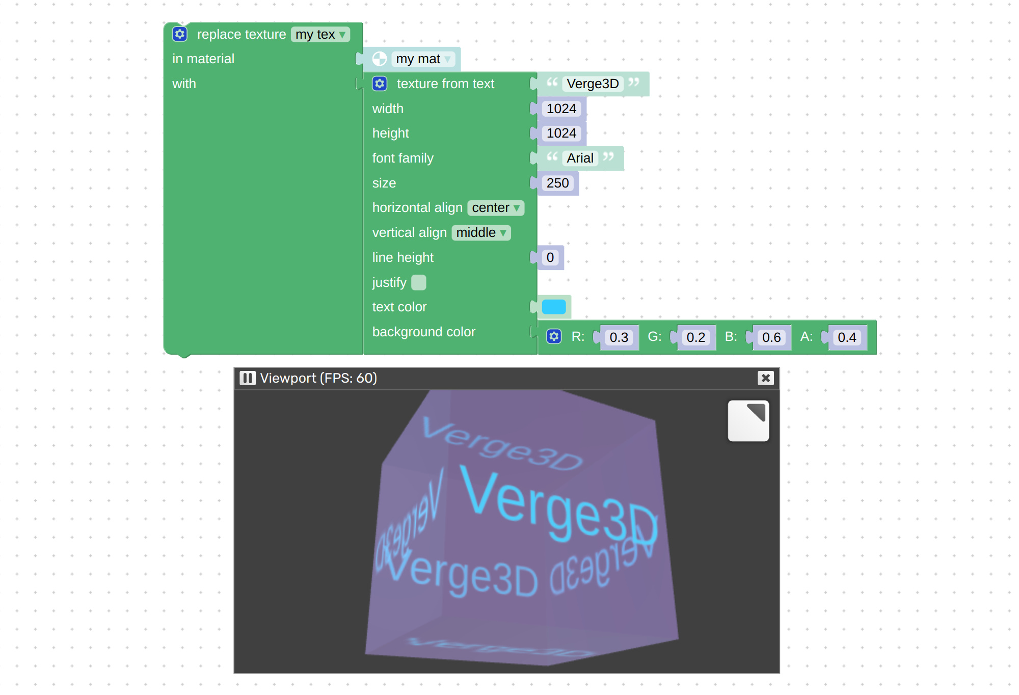 Creating texture from text with visual logic blocks