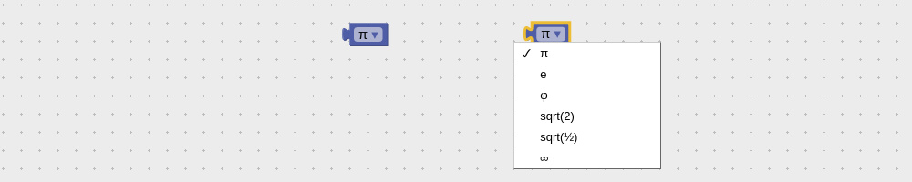 Math constants visual programming block