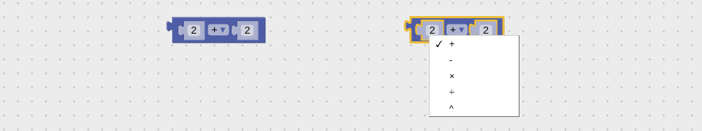 Visual programming block to perform various math operations