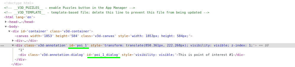 HTML layout of 3D annotations