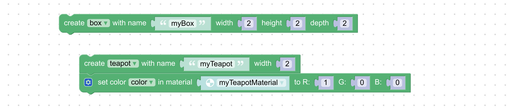 Visual programming block to create various 3D objects