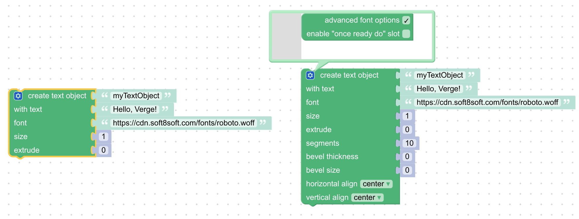 Creating text objects with visual programming