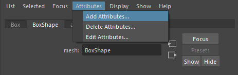 Add attributes menu in Maya