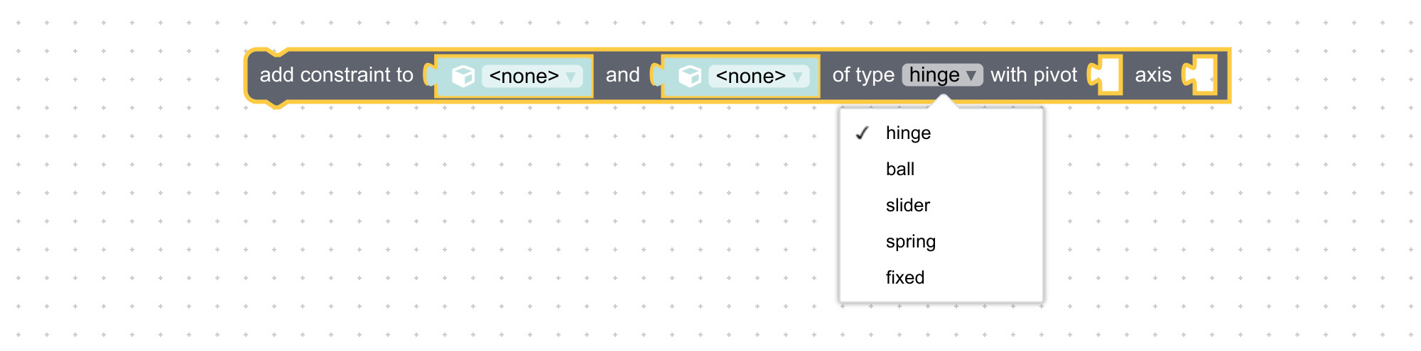 Visual programming block to create physical contraints