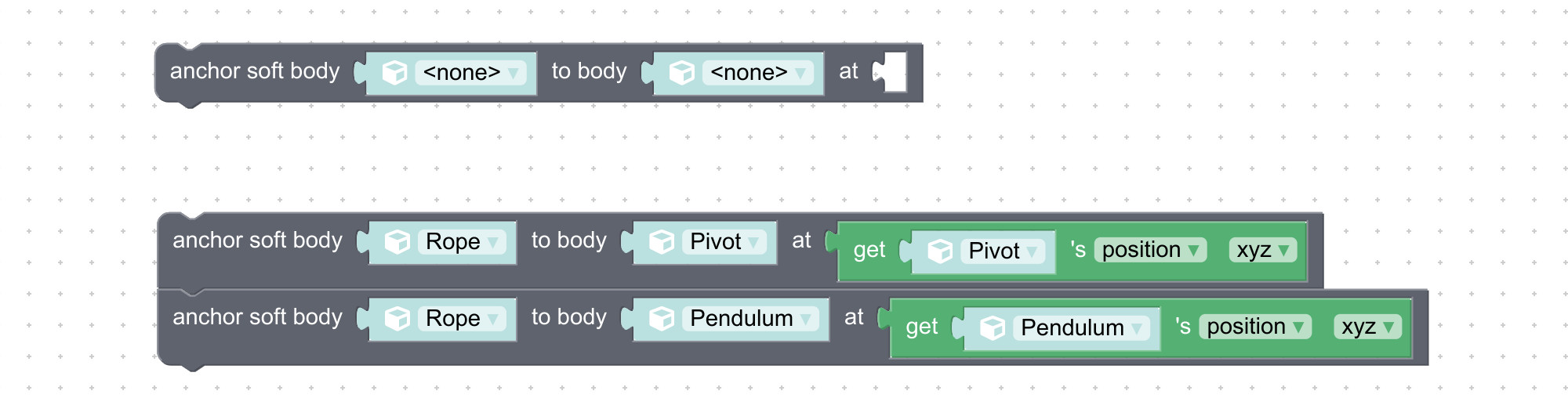 Visual logic block to anchor collision objects