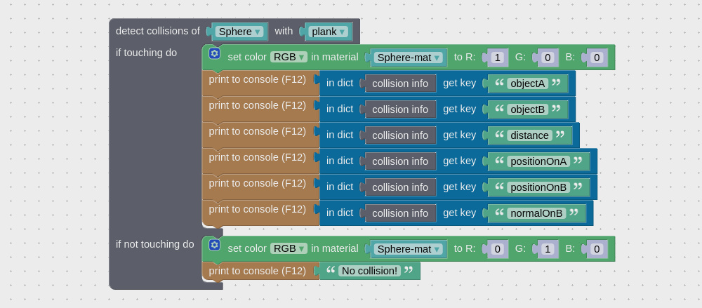 Visual programming block to retrieve collision info