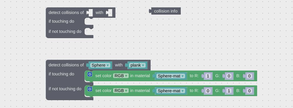Visual programming block for collision detection