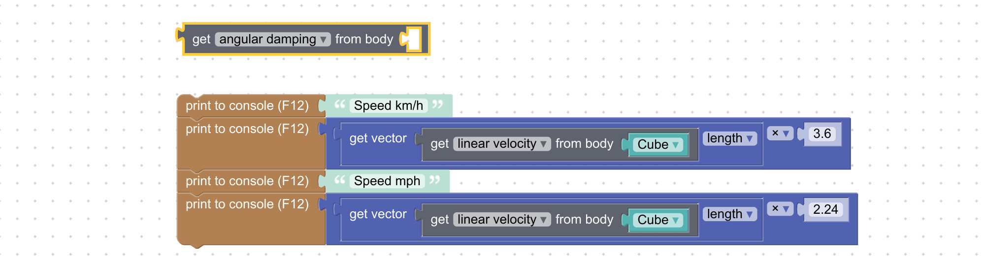 Visual logic block to retrieve physical values