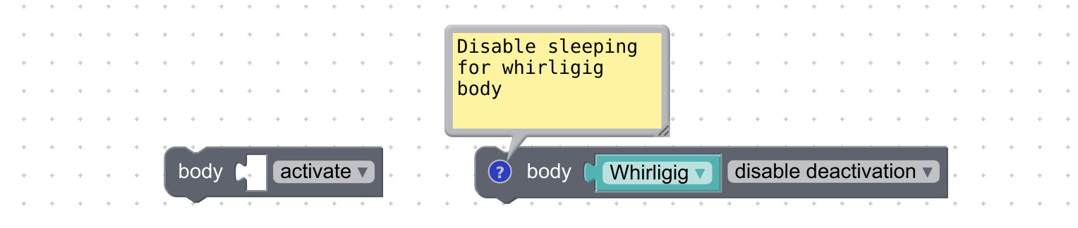 Visual logic block to set collision body state