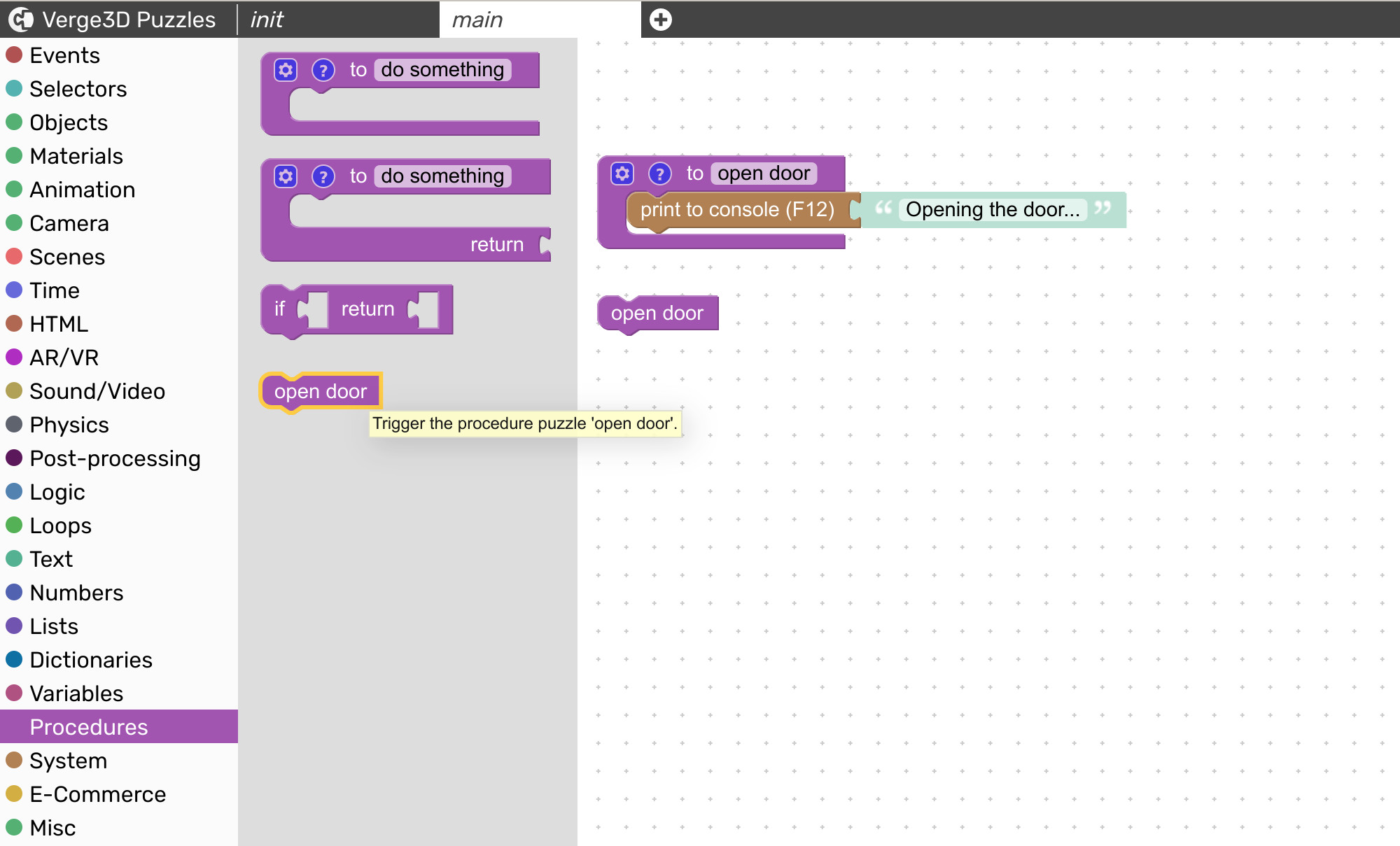 Running visual programming procedure