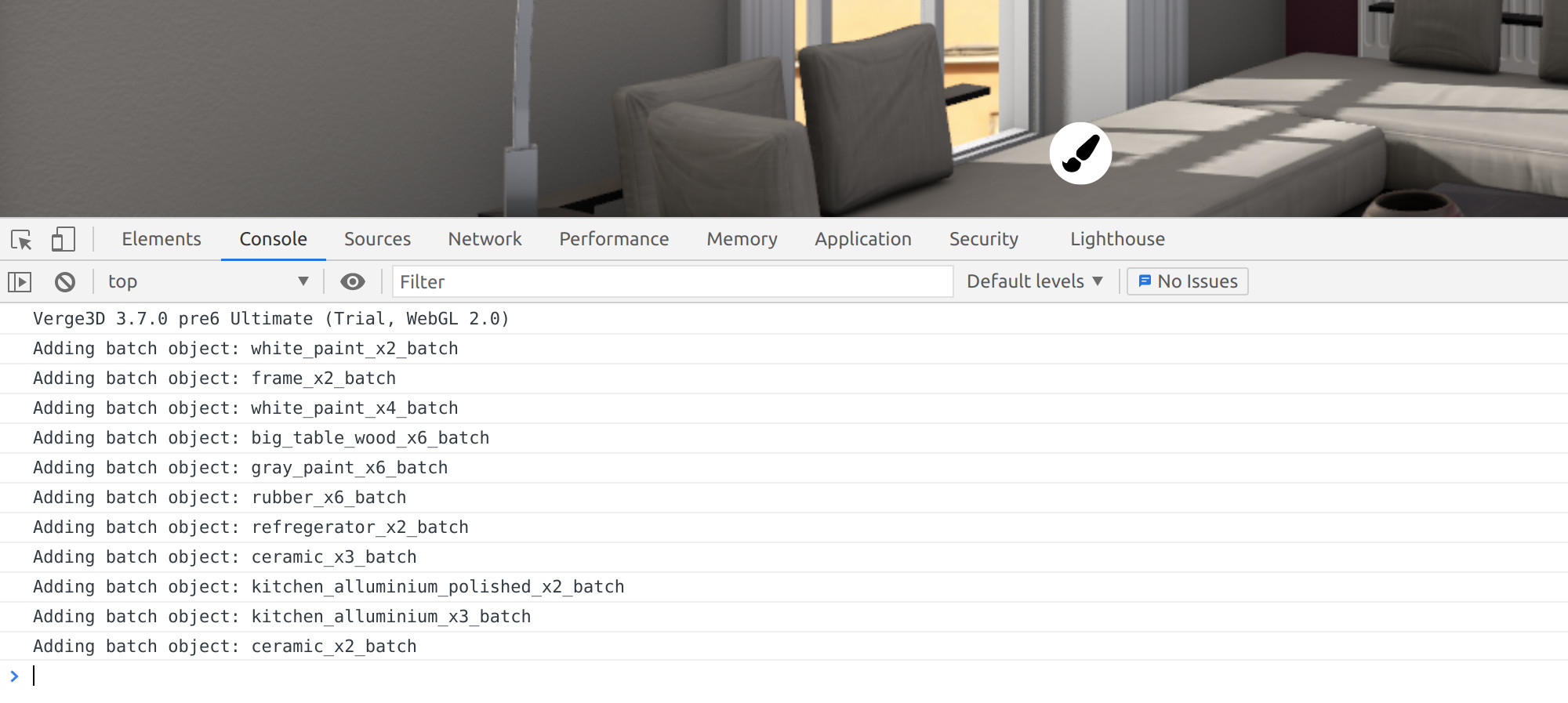 Geometry batching status in Chrome console