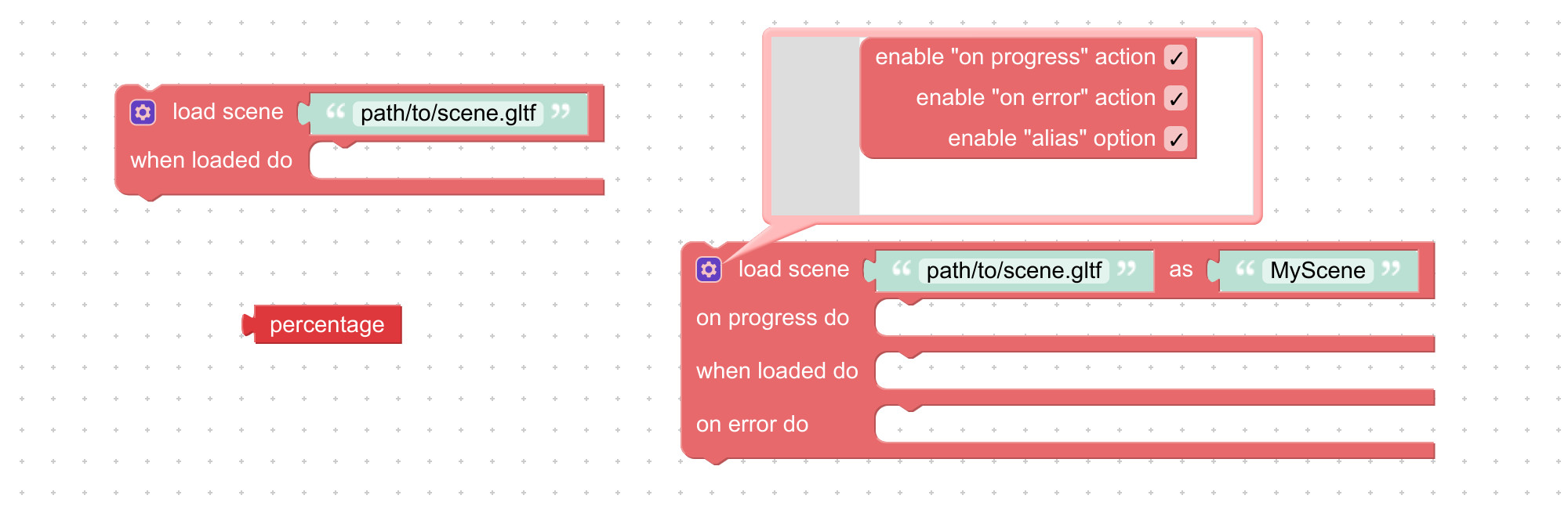 Visual programming block to load 3D scene