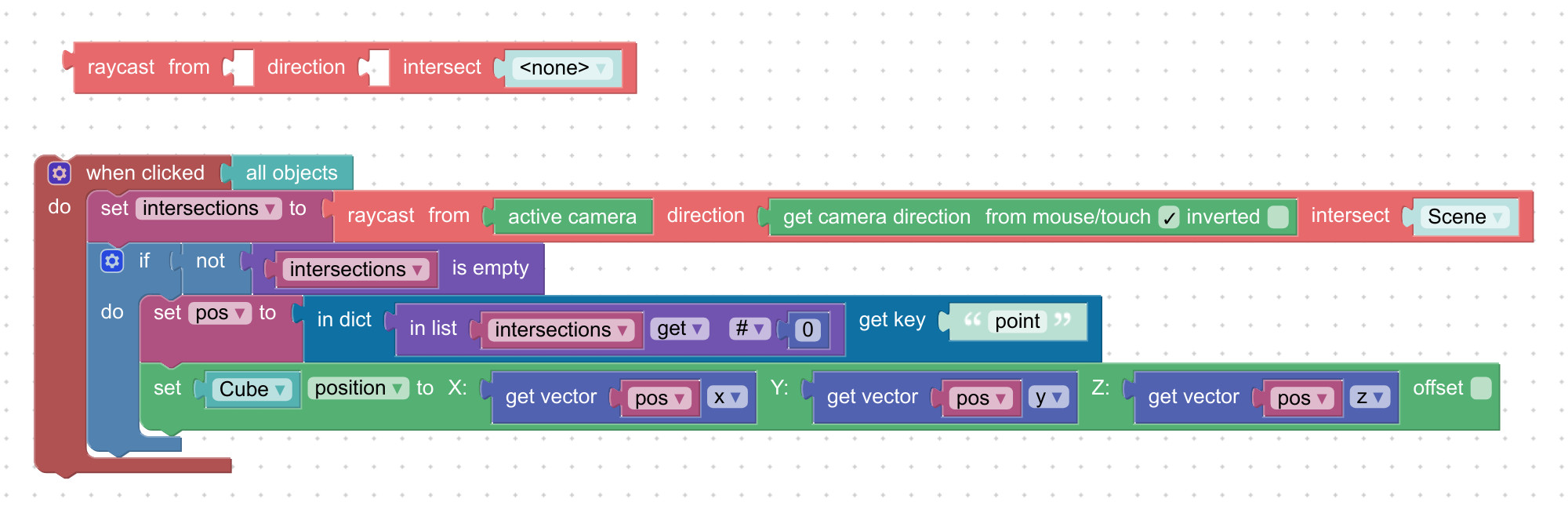 Visual logic block for raycasting