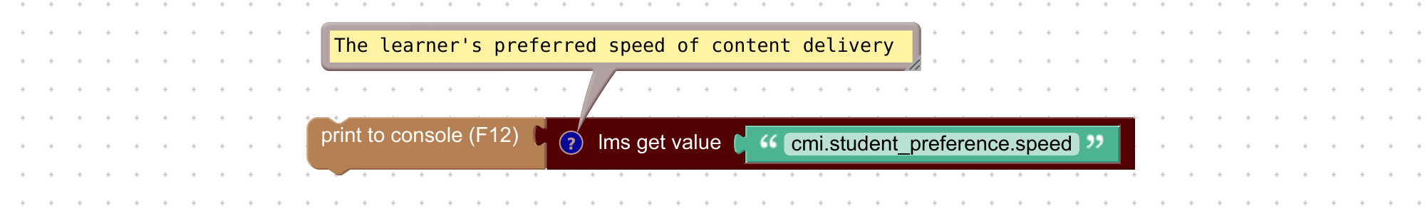 Visual coding blocks to set non-standard SCORM elements