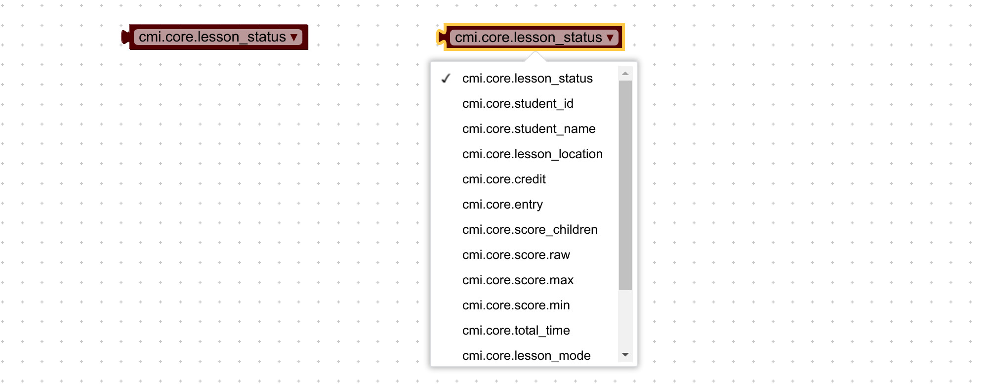 Retrive SCORM data elements with visual logic block