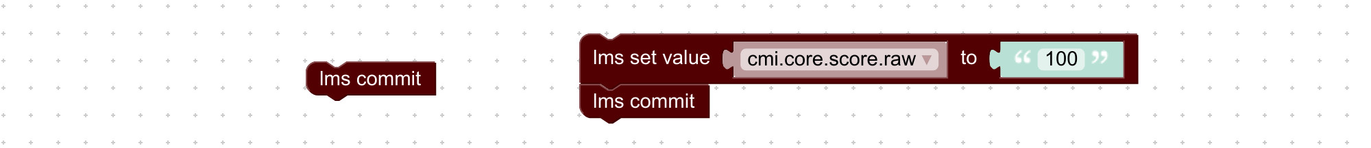 Visual coding block to sync data with learning management system