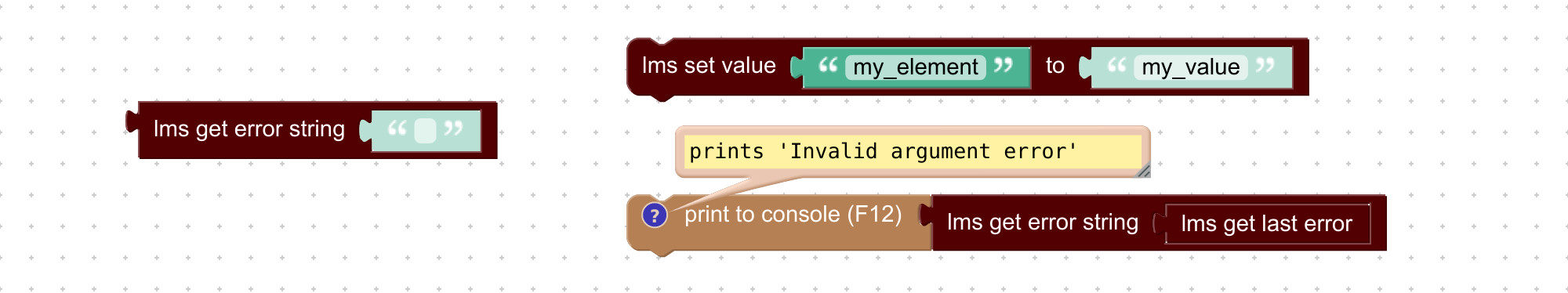 Block for retrieving error string from learning management system