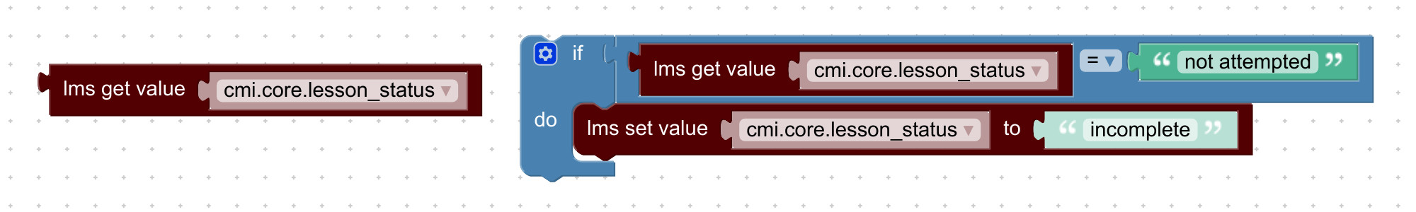Visual programming block to get value from learning management system