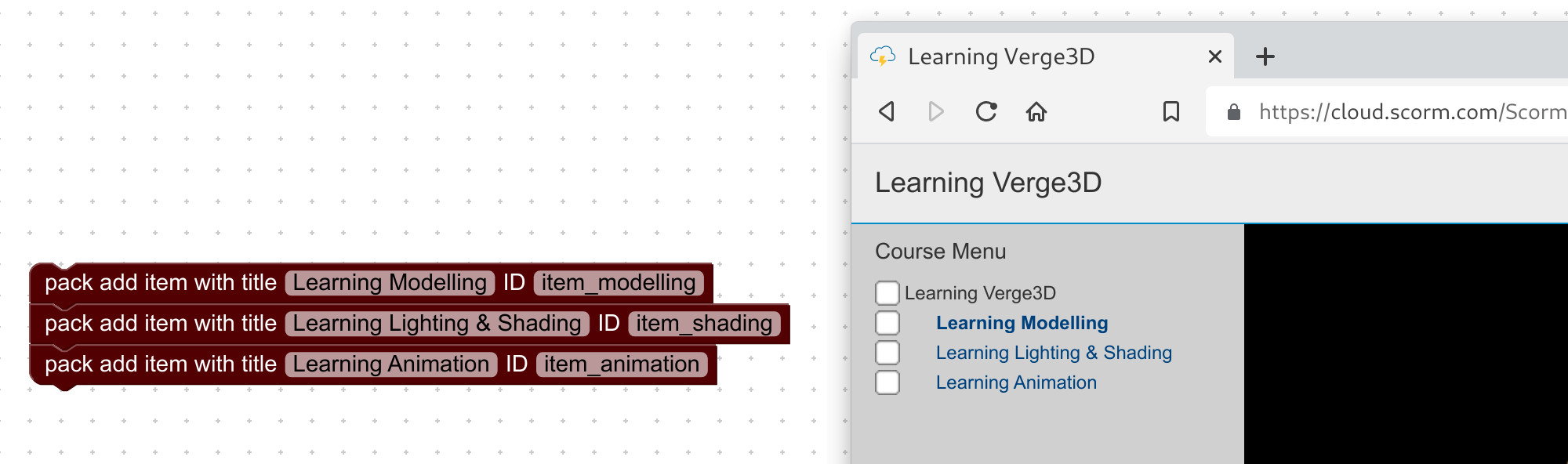 Editing SCORM pack with visual logic blocks