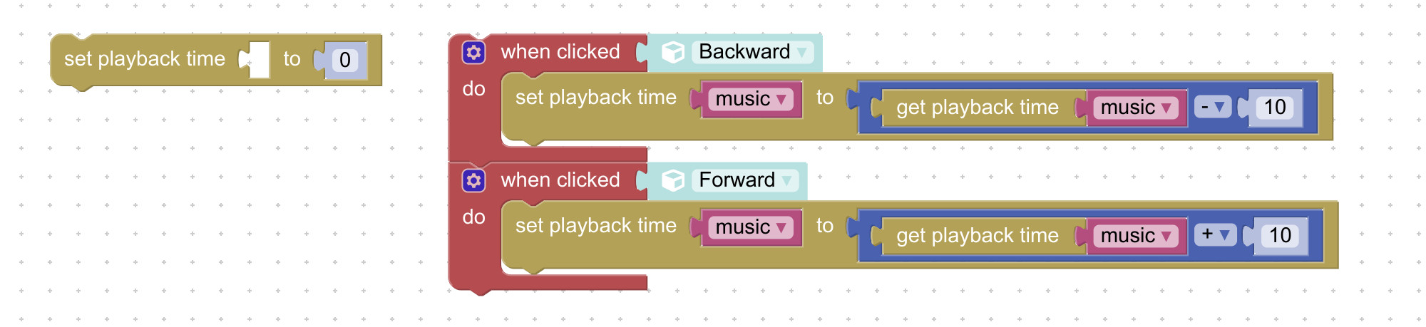 Visual programming block to set playback time