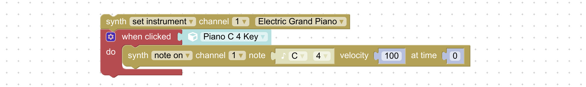 Synthesizing music instruments with visual programming