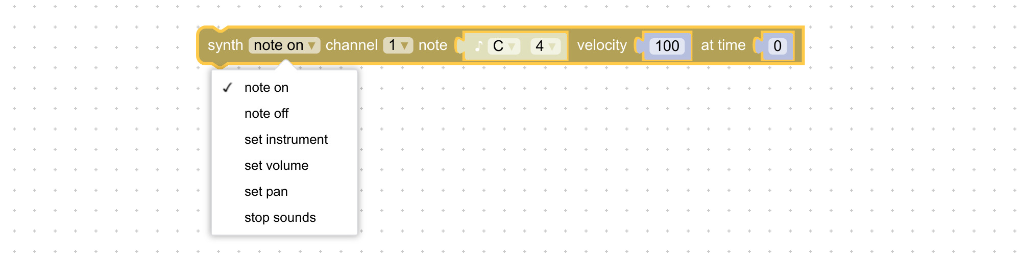 Visual logic block to synthesize sounds