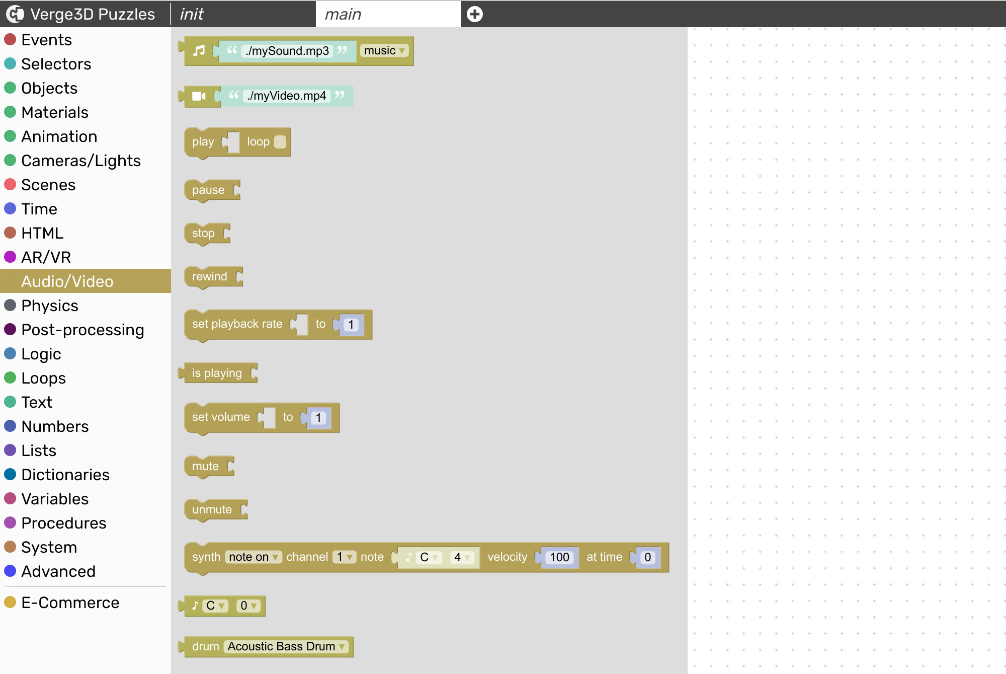 Audio/video visual programming blocks