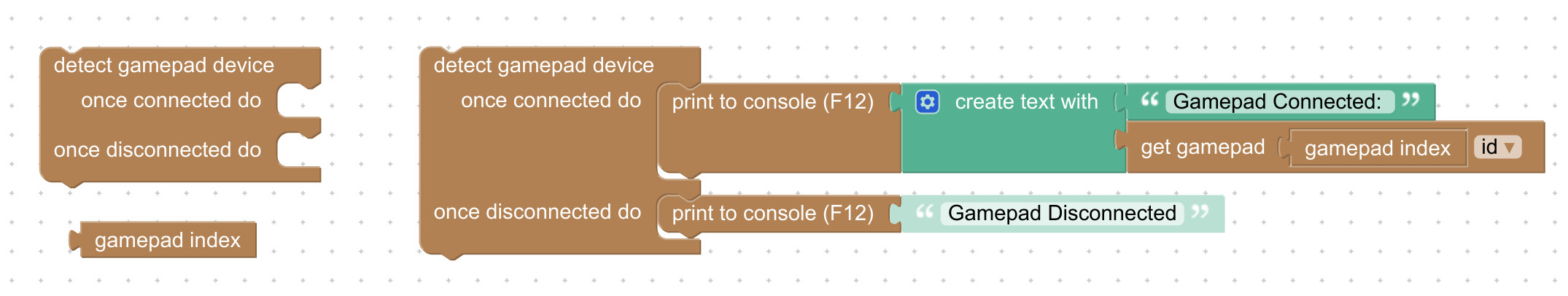 Visual programming block to query gamepads