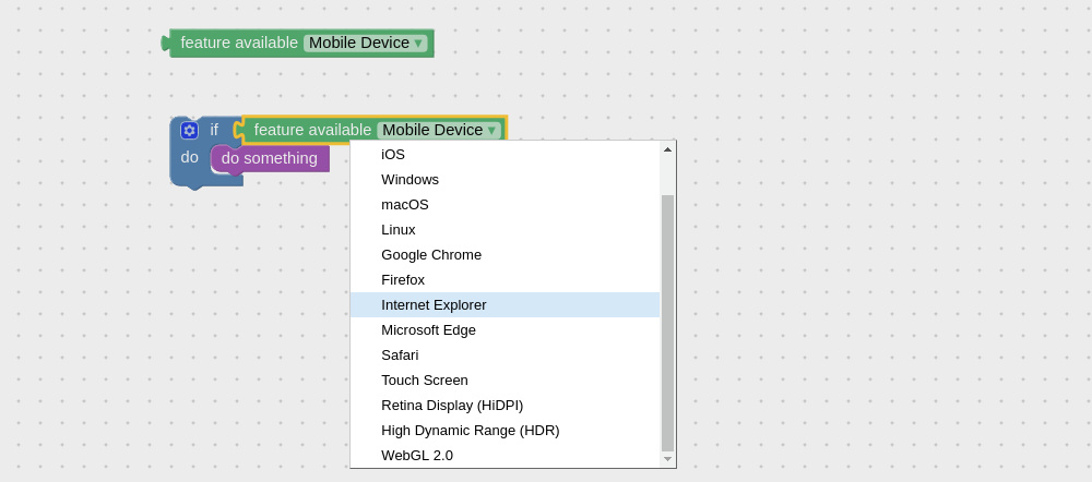 Visual logic block to query browser features