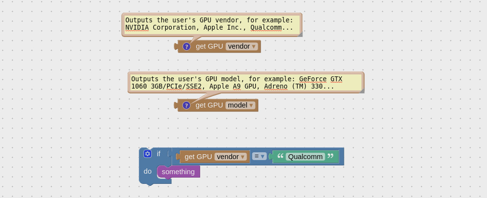 Visual programming block to query GPU vendor and model