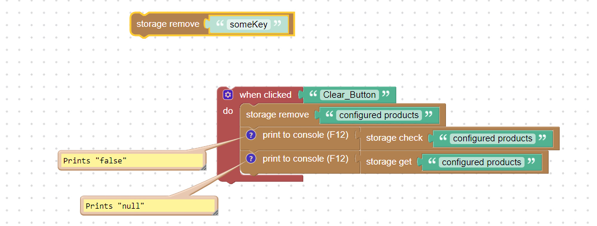 Visual programming block to remove data from browser local storage