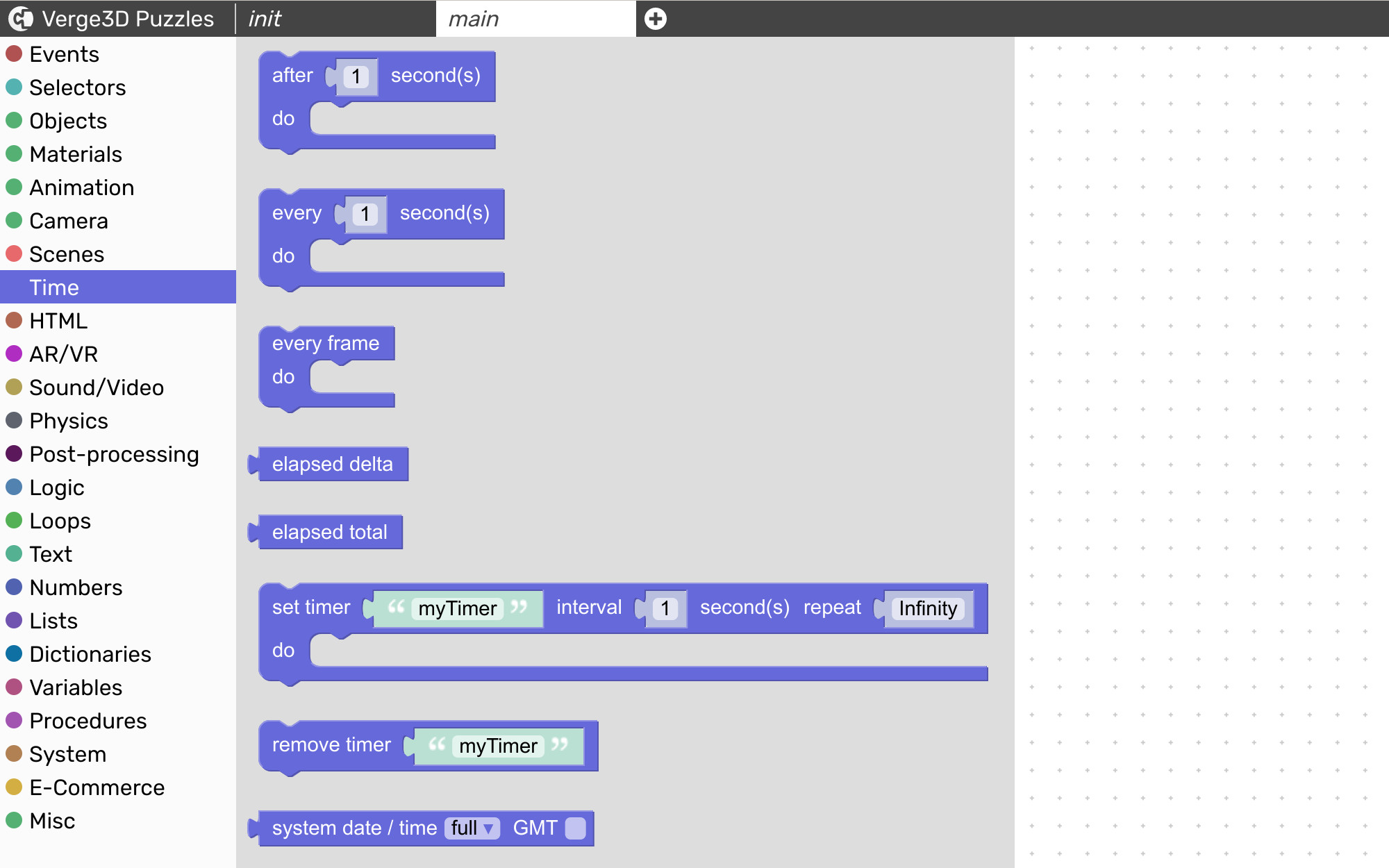 Time visual programming blocks