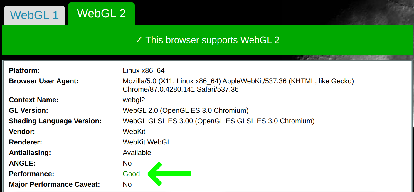 WebGL system report page