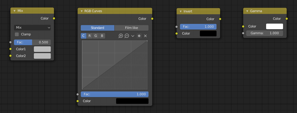 Various color nodes used in Verge3D