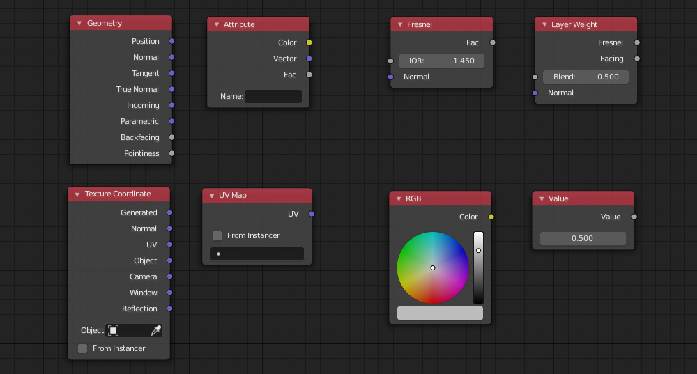 Various input nodes used in Verge3D